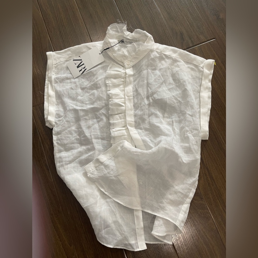 Zara wide leg, cream and linen raffle top - Picture 3 of 6
